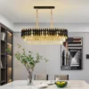 GOLD BLACK TUBE STAINLESS STEEL K9 CRYSTAL PENDANT CHANDELIER CEILING LIGHTS HANGING